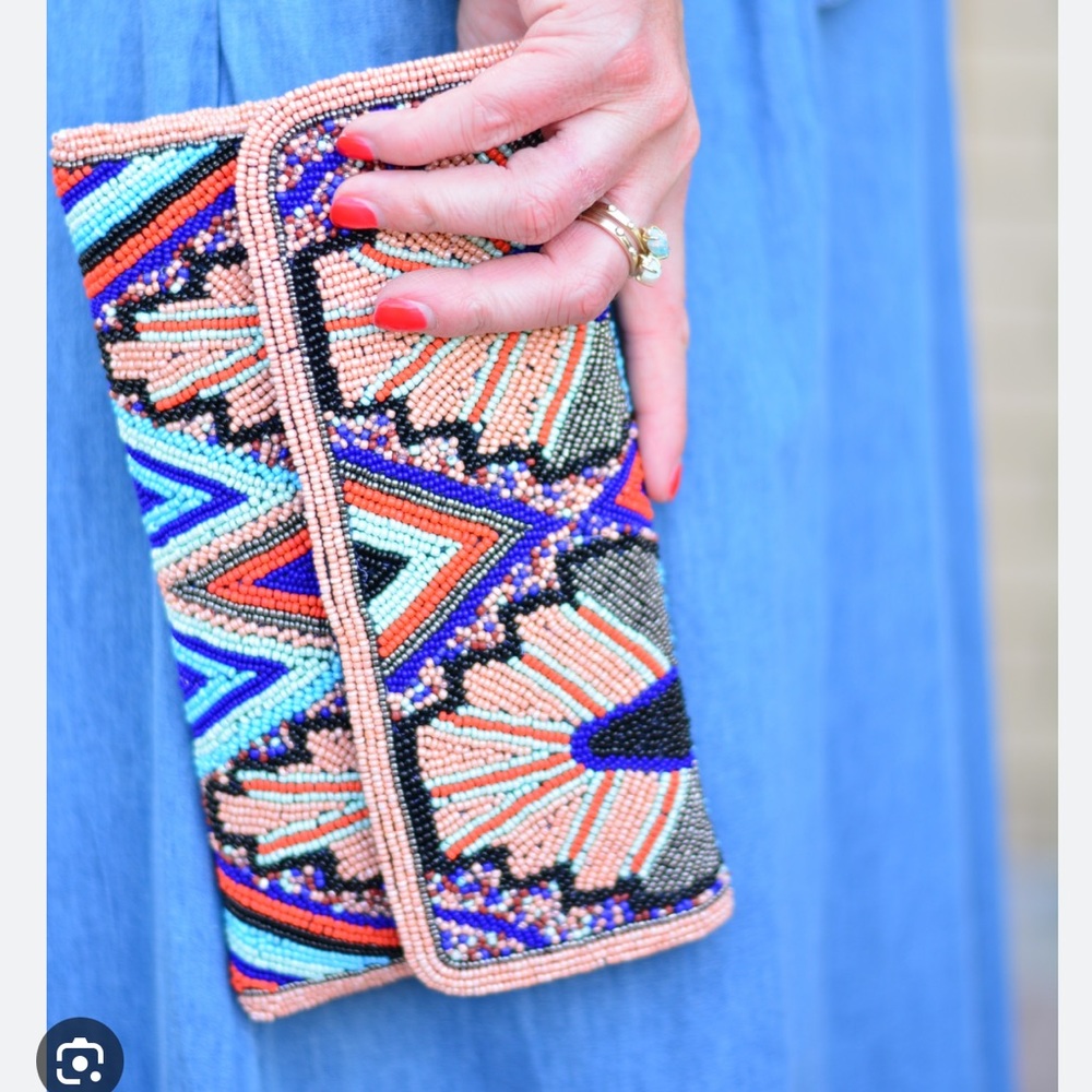 Anthropologie Blue Wings Clutch